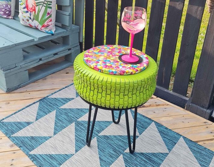 Upcycled Outdoor Furniture Ideas - upcycled tyre into a side table