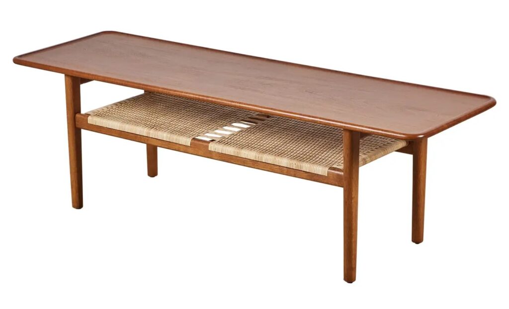 10 Best Vintage Danish Furniture Brands of the 1960s and 1970s - Hans Wegner AT-10 Coffee Table with Cane Shelf for Andreas Tuck