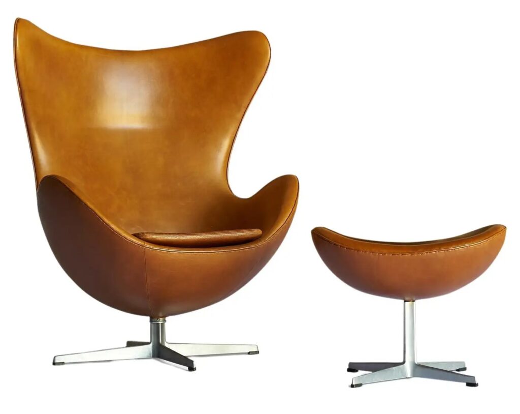 10 Best Vintage Danish Furniture Brands of the 1960s and 1970s - Early version Arne Jacobsen Egg Chair and Ottoman for Fritz Hansen