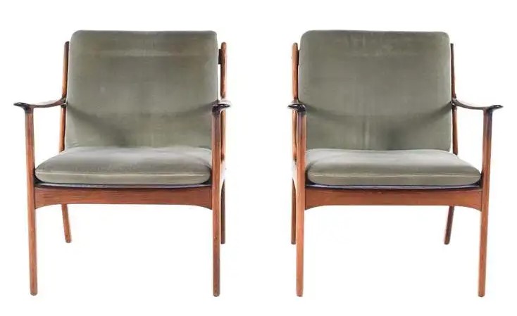 10 Best Vintage Danish Furniture Brands of the 1960s and 1970s - Mid-Century Ole Wanscher Easy Chairs Model PJ 112 Rosewood, Denmark 1950s