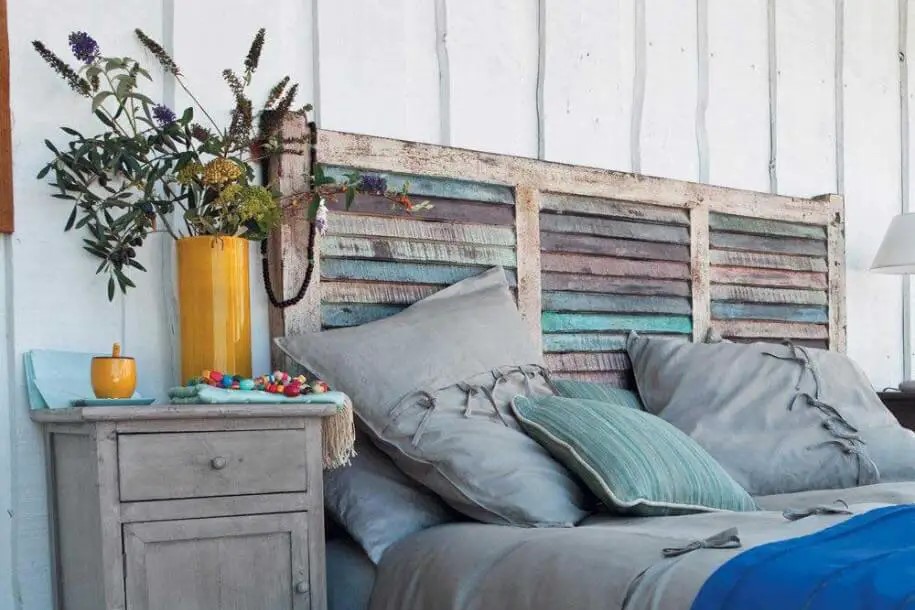 20 Upcycled and Repurposed Bedroom Furniture Ideas - Window Shutter Headboard