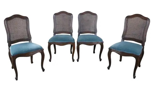 How to identify Henredon Furniture - 4 Vintage Henredon Four Centuries French Country Oak Cane Back Dining Chairs