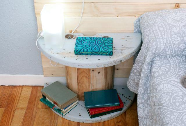 20 Upcycled and Repurposed Bedroom Furniture Ideas - Upcycled Wooden Spool Bedside Table