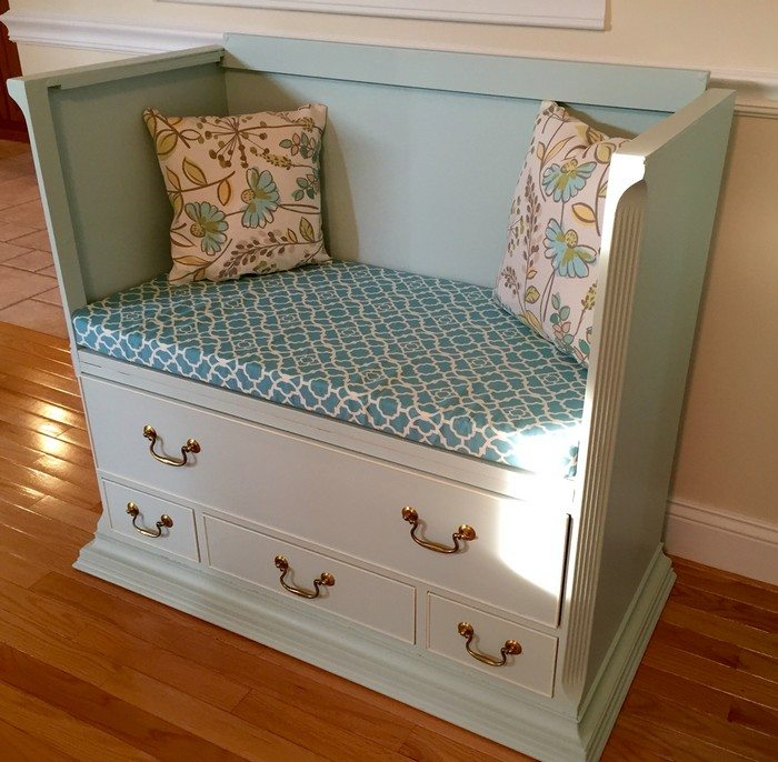 20 Upcycled and Repurposed Bedroom Furniture Ideas - Dresser Converted to Bench Seat