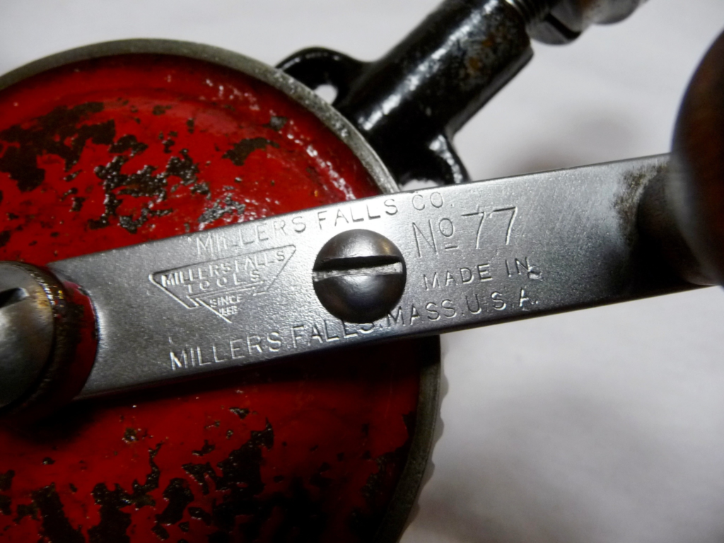 How to Identify Old Antique Tools - 

Miller Falls - This is a vintage hand drill manufactured by the Millers Falls Company in Massachusetts, USA from 1938 to 1971. The drill is made of cast iron and has a wooden handle. It is a valuable collectible for antique tool enthusiasts.

