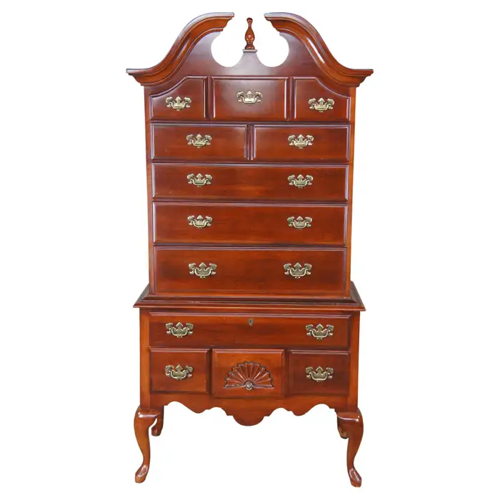 How to Identify Vintage Ethan Allen Furniture - Ethan Allen Early American Queen Anne Solid Cherry Wood Highboy Chest Of Drawers